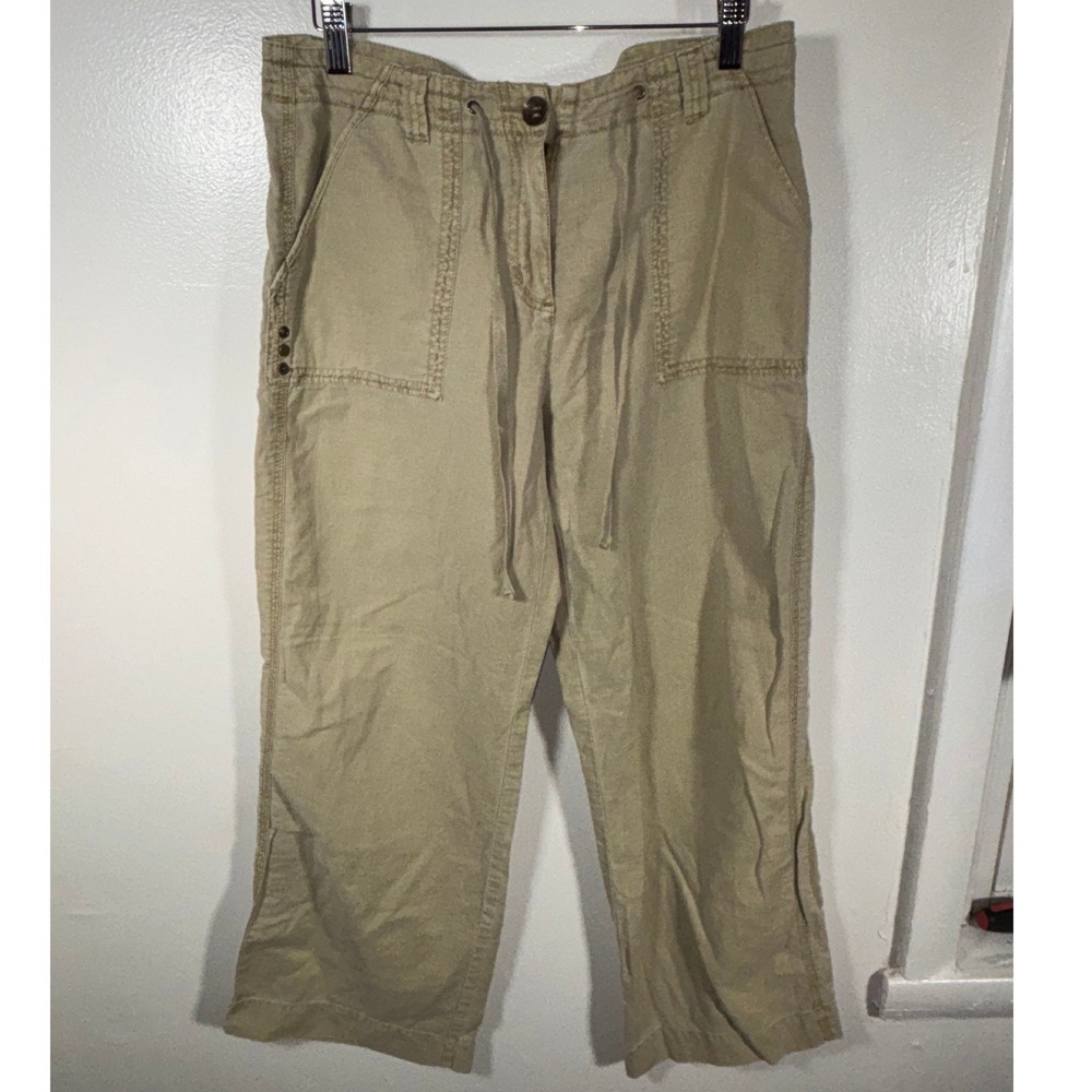 Vtg Y2K Bamboo Traders Cargo Pants Womens Sz 8 Tan Linen Cotton Utility Boho